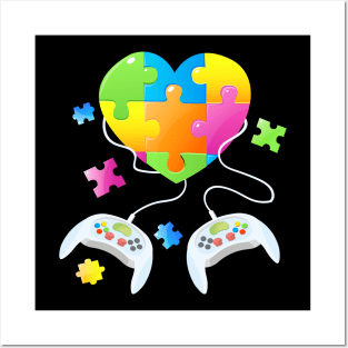 Controller Gaming Puzzle Heart Autism Posters and Art